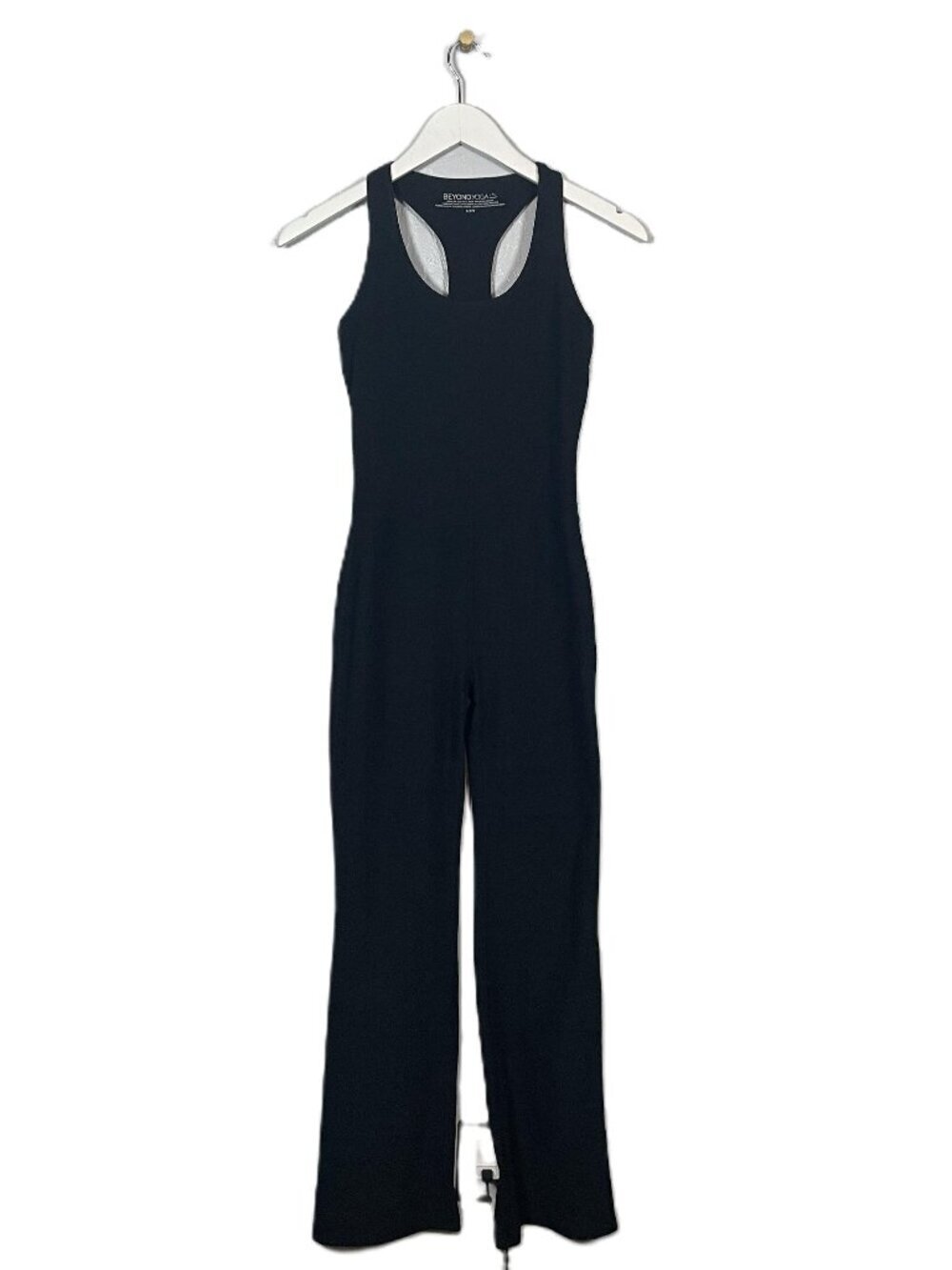 Beyond Yoga Women S Black Space Dyed All Around Jumpsuit Built in Bra Bootcut